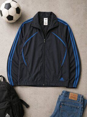 Adidas Kids Windbreaker Jacket Navy Blue Zip Up Sporty Lightweight School